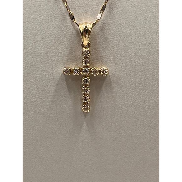BA Yellow Gold 14K Diamond Cross Religious Flat Link Necklace 4.6 gr .75cctw - Picture 2 of 12